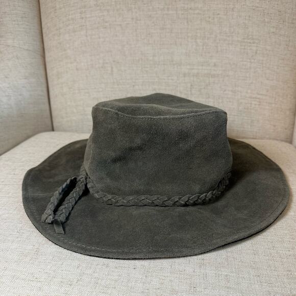 Minnetonka Women’s Parker Floppy Hat Grey Suede Leather Small NWT Boho Chic - Picture 2 of 4